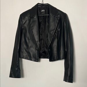 ZARA Black Cropped Faux Leather Blazer